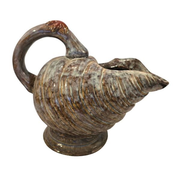 Glazed Pottery Studio Art Nautilus Shell Pitcher 10" - Picture 3 of 8